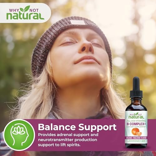 Why Not Natural Vitamin B Komplex flüssige Tropfen - Nahrungsergänzung für Frauen - Vegan und sublinguale Formen von B1, B2, B3, B5, B6, Biotin, Folat und Cholin - Plus Mischung zur Energieunterstützung