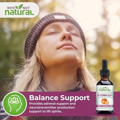 Why Not Natural Vitamin B Komplex flüssige Tropfen - Nahrungsergänzung für Frauen - Vegan und sublinguale Formen von B1, B2, B3, B5, B6, Biotin, Folat und Cholin - Plus Mischung zur Energieunterstützung