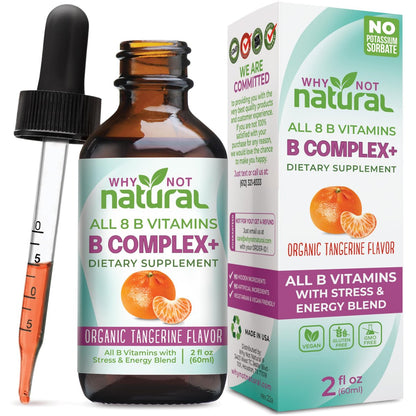 Why Not Natural Vitamin B Komplex flüssige Tropfen - Nahrungsergänzung für Frauen - Vegan und sublinguale Formen von B1, B2, B3, B5, B6, Biotin, Folat und Cholin - Plus Mischung zur Energieunterstützung