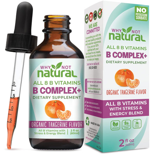 Why Not Natural Vitamin B Komplex flüssige Tropfen - Nahrungsergänzung für Frauen - Vegan und sublinguale Formen von B1, B2, B3, B5, B6, Biotin, Folat und Cholin - Plus Mischung zur Energieunterstützung