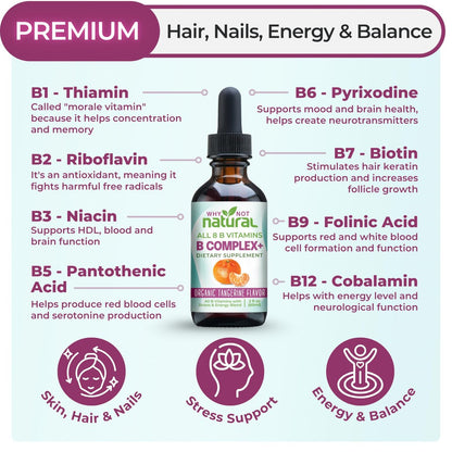 Why Not Natural Vitamin B Komplex flüssige Tropfen - Nahrungsergänzung für Frauen - Vegan und sublinguale Formen von B1, B2, B3, B5, B6, Biotin, Folat und Cholin - Plus Mischung zur Energieunterstützung