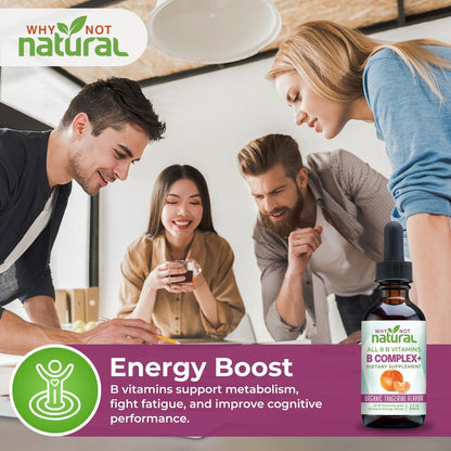 Why Not Natural Vitamin B Komplex flüssige Tropfen - Nahrungsergänzung für Frauen - Vegan und sublinguale Formen von B1, B2, B3, B5, B6, Biotin, Folat und Cholin - Plus Mischung zur Energieunterstützung