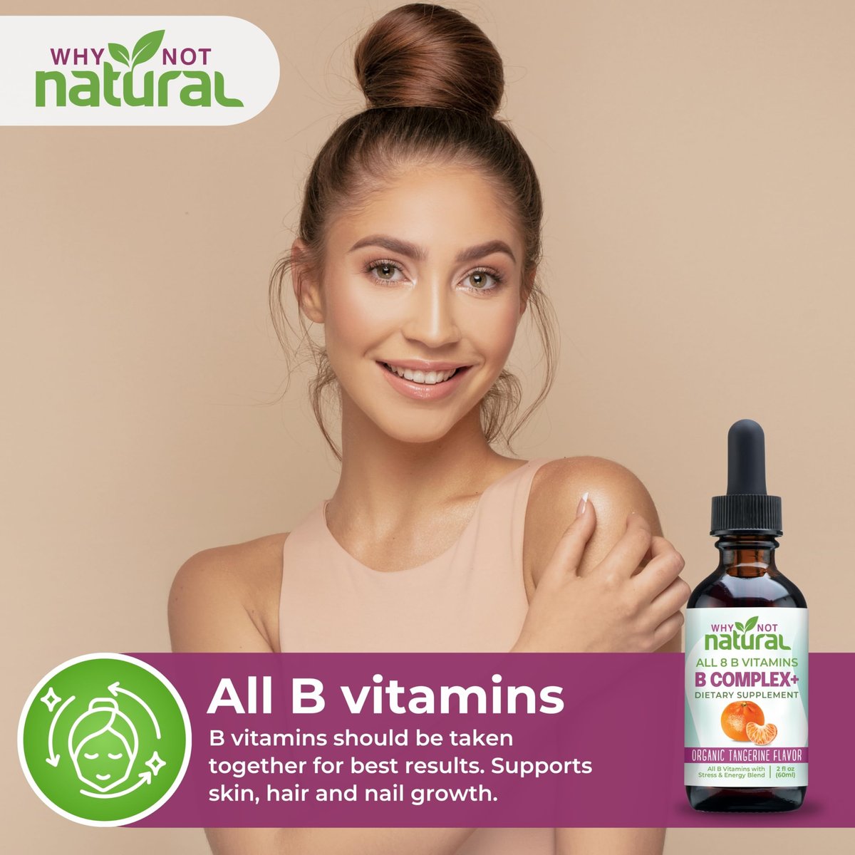 Why Not Natural Vitamin B Komplex flüssige Tropfen - Nahrungsergänzung für Frauen - Vegan und sublinguale Formen von B1, B2, B3, B5, B6, Biotin, Folat und Cholin - Plus Mischung zur Energieunterstützung