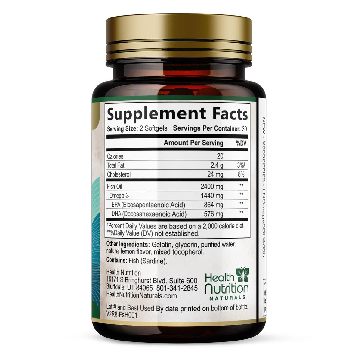 Omega 3 Fischöl Kapseln – 2400 mg Fischöl pro Portion – Dreifach starke Omega-3 mit EPA & DHA Fettsäuren – Natürliche Unterstützung für Herz, Gehirn und Immunsystem – Wild gefangen, in den USA abgefüllt – 60 Weichkapseln