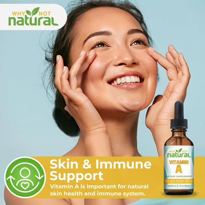 Why Not Natural Vitamin A Tropfen 10.000 IE - Flüssiges Retinylpalmitat mit Kokos-MCT-Öl, veganes Vitamin-A-Präparat für die Haut - 30 ml sublinguale Tinktur
