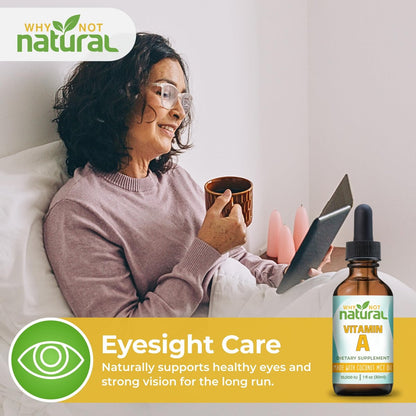 Why Not Natural Vitamin A Tropfen 10.000 IE - Flüssiges Retinylpalmitat mit Kokos-MCT-Öl, veganes Vitamin-A-Präparat für die Haut - 30 ml sublinguale Tinktur