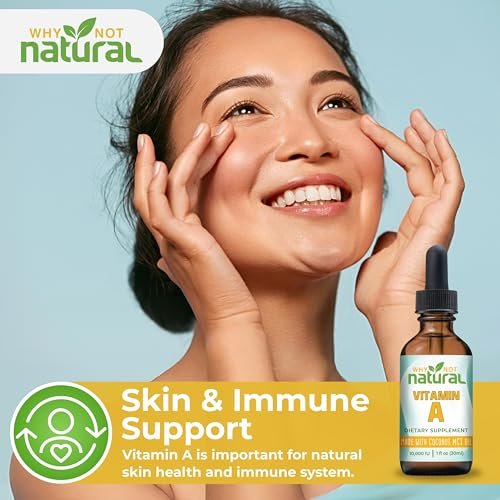 Why Not Natural Vitamin A Tropfen 10.000 IE - Flüssiges Retinylpalmitat mit Kokos-MCT-Öl, veganes Vitamin-A-Präparat für die Haut - 30 ml sublinguale Tinktur