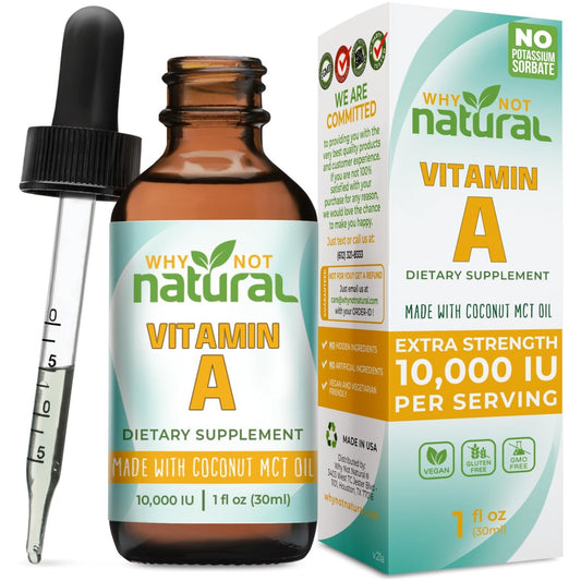 Why Not Natural Vitamin A Tropfen 10.000 IE - Flüssiges Retinylpalmitat mit Kokos-MCT-Öl, veganes Vitamin-A-Präparat für die Haut - 30 ml sublinguale Tinktur