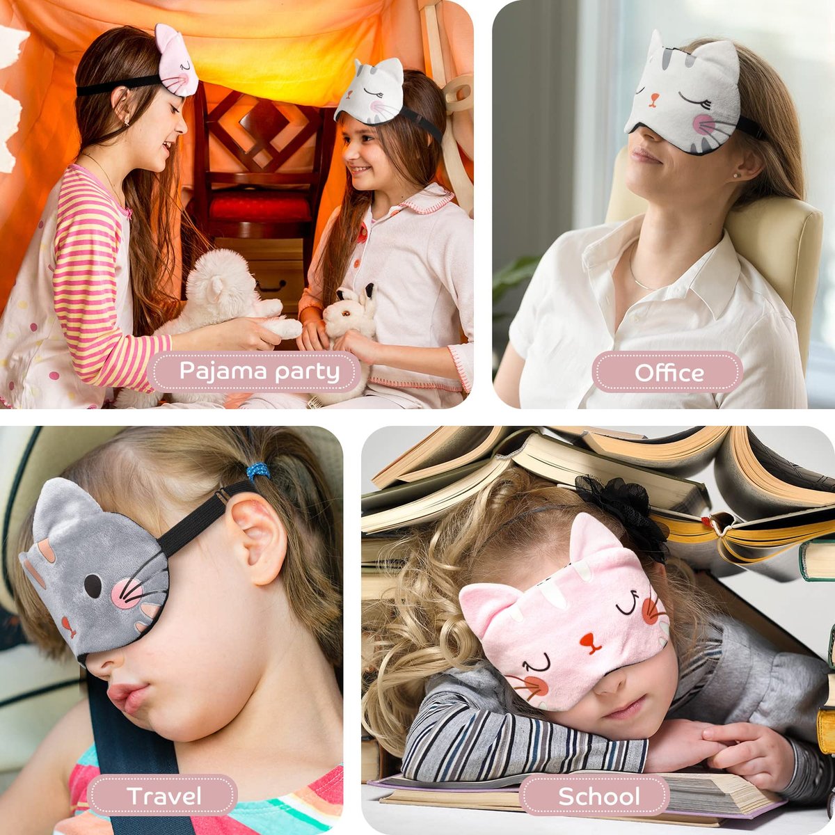Haysandy 3-teilige Schlafmaske für Kinder Mädchen – Kuschelige Katzen-Augenmaske für erholsamen Schlaf und Reisen