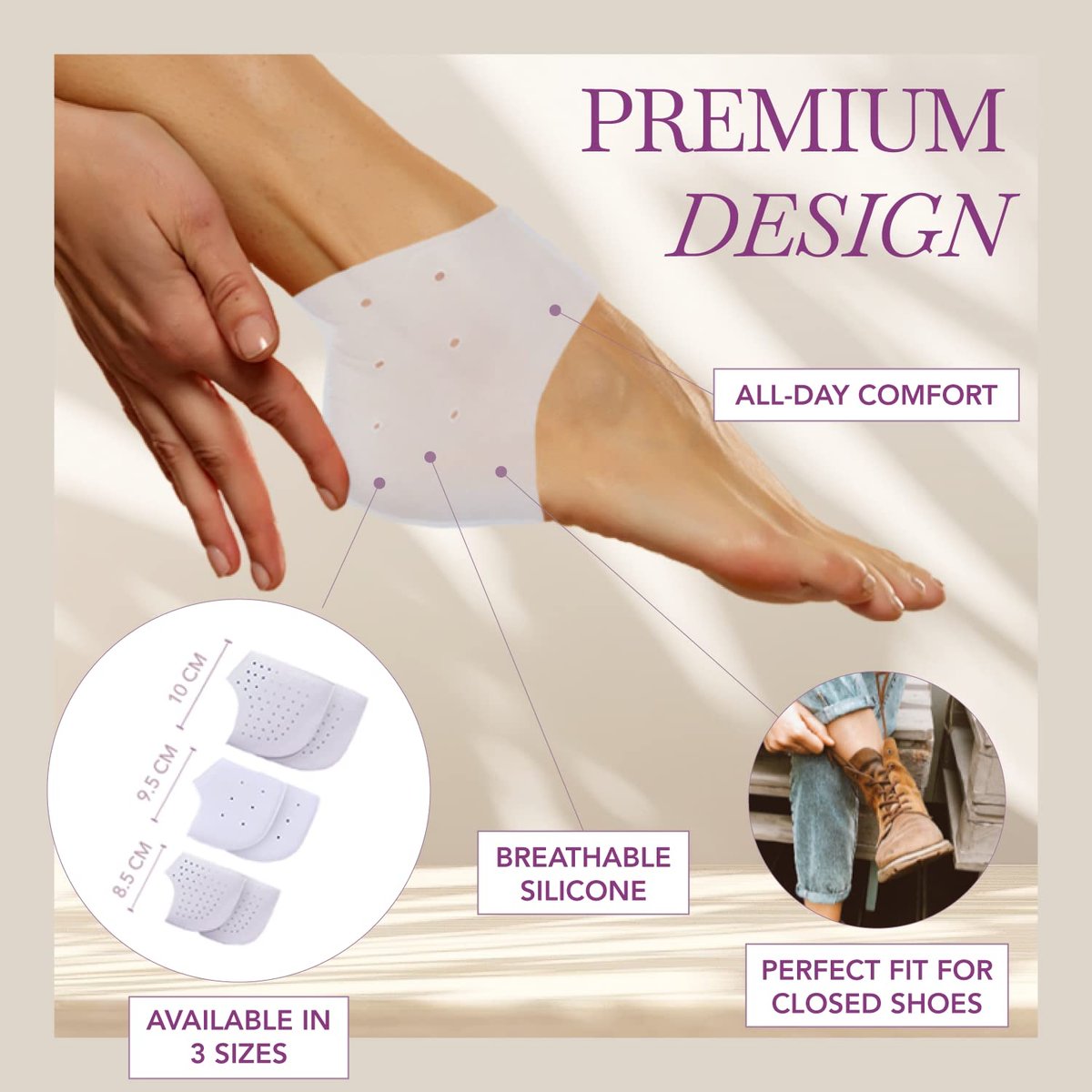 Ballotte Premium Silikon-Fersenpolster für Schuhe, Gel-Fersenkissen & Polster für Damen & Herren, Große Größe