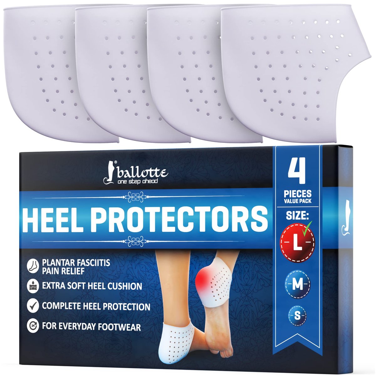 Ballotte Premium Silikon-Fersenpolster für Schuhe, Gel-Fersenkissen & Polster für Damen & Herren, Große Größe