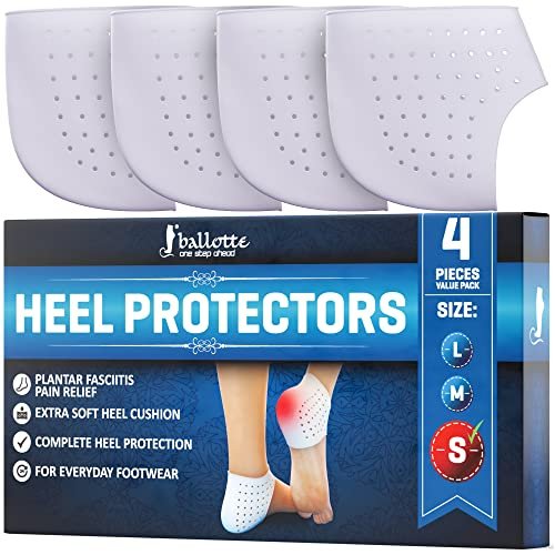 Ballotte Premium Silikon-Fersenkissen, Gel-Fersenpolster für Damen & Herren, Entlastung bei rissiger Fußsohle & Blasenprävention, Gepolsterte Sohleneinlagen für Plantarfasziitis, Weiche Silikonsocken (Klein, 4er-Pack)