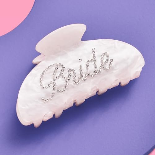 xo, Fetti Braut-Haarklammer aus Acryl mit Strasssteinen und Braut-Logo – Weiße Haarspange für Junggesellinnenabschied, Brautjungfern-Geschenk, Hochzeit