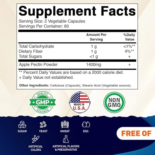 Vitamatic Apfelpektin 700mg – 120 vegane Kapseln, Ballaststoffpräparat für die Verdauungsgesundheit