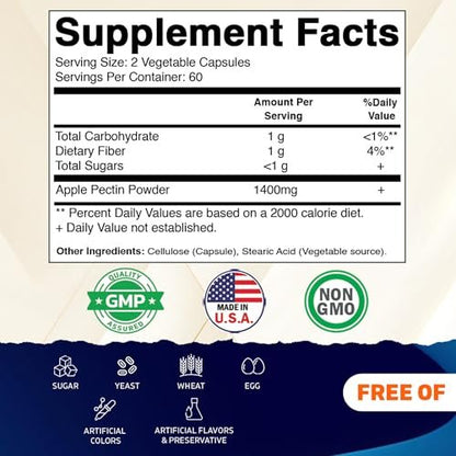 Vitamatic Apfelpektin 700mg – 120 vegane Kapseln, Ballaststoffpräparat für die Verdauungsgesundheit