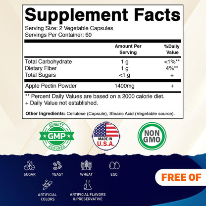 Vitamatic Apfelpektin 700mg – 120 vegane Kapseln, Ballaststoffpräparat für die Verdauungsgesundheit