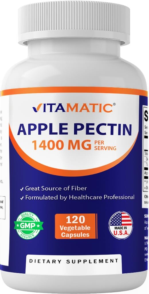 Vitamatic Apfelpektin 700mg – 120 vegane Kapseln, Ballaststoffpräparat für die Verdauungsgesundheit