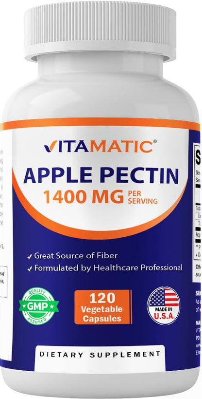 Vitamatic Apfelpektin 700mg – 120 vegane Kapseln, Ballaststoffpräparat für die Verdauungsgesundheit