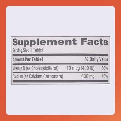 Rugby 600 mg Calcium Tabletten mit Vitamin D3 - 10 μg (400 IE) - Nahrungsergänzungsmittel - 180 Stück (1 Packung)