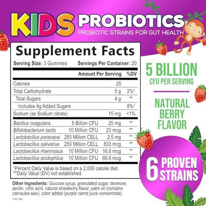 Probiotische Gummibärchen für Kinder - Immununterstützung & Verdauungsgesundheit - Tägliche, kaubare Probiotika für Kinder ab 4 Jahren - Vegan, gluten- & laktosefrei - Beerengeschmack - 120 Gummibärchen