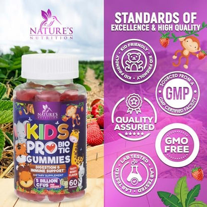 Probiotische Gummibärchen für Kinder - Immununterstützung & Verdauungsgesundheit - Tägliche, kaubare Probiotika für Kinder ab 4 Jahren - Vegan, gluten- & laktosefrei - Beerengeschmack - 120 Gummibärchen