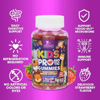 Probiotische Gummibärchen für Kinder - Immununterstützung & Verdauungsgesundheit - Tägliche, kaubare Probiotika für Kinder ab 4 Jahren - Vegan, gluten- & laktosefrei - Beerengeschmack - 120 Gummibärchen