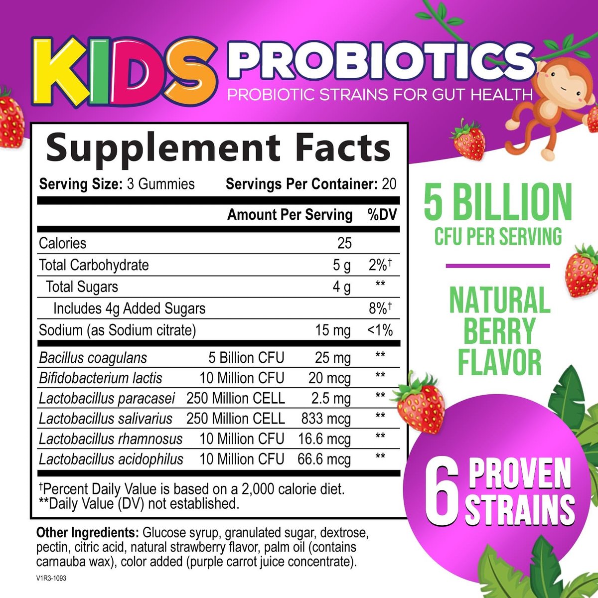 Probiotische Gummibärchen für Kinder - Immununterstützung & Verdauungsgesundheit - Tägliche, kaubare Probiotika für Kinder ab 4 Jahren - Vegan, gluten- & laktosefrei - Beerengeschmack - 120 Gummibärchen
