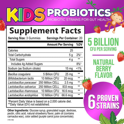 Probiotische Gummibärchen für Kinder - Immununterstützung & Verdauungsgesundheit - Tägliche, kaubare Probiotika für Kinder ab 4 Jahren - Vegan, gluten- & laktosefrei - Beerengeschmack - 120 Gummibärchen