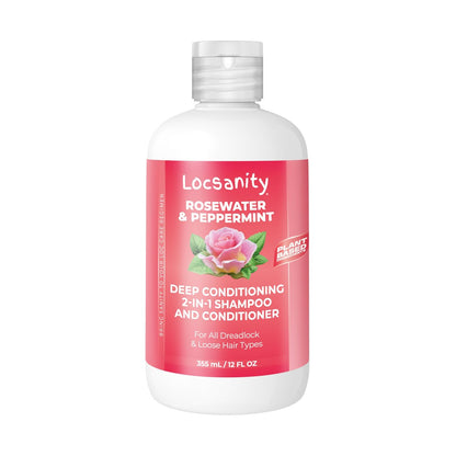 Shampoo und Conditioner für Dreadlocks - Locsanity Rosewater Peppermint 2-in-1 Sulfatfreie Formel - Feuchtigkeitsspendend & Stärkend für Locs, Microlocs & Naturlocken (355 ml)