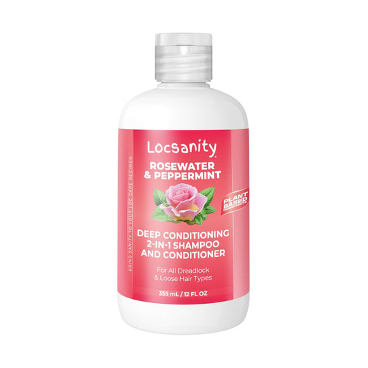 Shampoo und Conditioner für Dreadlocks - Locsanity Rosewater Peppermint 2-in-1 Sulfatfreie Formel - Feuchtigkeitsspendend & Stärkend für Locs, Microlocs & Naturlocken (355 ml)