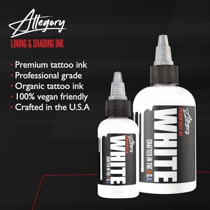 Allegory Tattoo Ink – Weiß, Premium Tattoo Farbe Weiß, Perfekt zum Mischen, Schattieren und Hervorheben, Glattes, gleichmäßiges Pigment, Vegan-freundliche Tattoo Farbe, Organische Tinte, Hergestellt in den USA, 118 ml