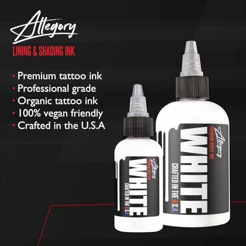 Allegory Tattoo Ink – Weiß, Premium Tattoo Farbe Weiß, Perfekt zum Mischen, Schattieren und Hervorheben, Glattes, gleichmäßiges Pigment, Vegan-freundliche Tattoo Farbe, Organische Tinte, Hergestellt in den USA, 118 ml