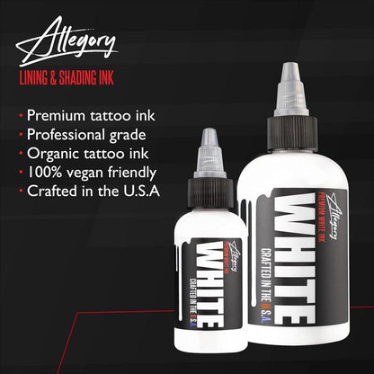 Allegory Tattoo Ink – Weiß, Premium Tattoo Farbe Weiß, Perfekt zum Mischen, Schattieren und Hervorheben, Glattes, gleichmäßiges Pigment, Vegan-freundliche Tattoo Farbe, Organische Tinte, Hergestellt in den USA, 118 ml