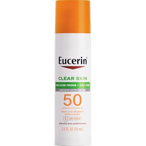Eucerin Sun Clear Skin Face Sonnencreme LSF 50 für zu Akne neigende und fettige Haut, leichte Sonnencreme mit ölabsorbierenden Mineralien, verursacht keine Pickel, hypoallergen, 75 ml Flasche