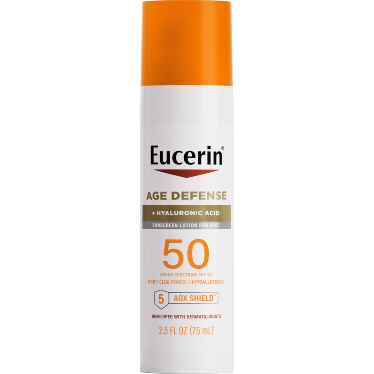 Eucerin Sun Age Defense SPF 50 Gesichts-Sonnencreme mit Hyaluronsäure, hypoallergen, 75 ml Flasche