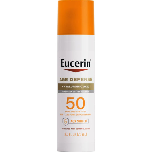 Eucerin Sun Age Defense SPF 50 Gesichts-Sonnencreme mit Hyaluronsäure, hypoallergen, 75 ml Flasche