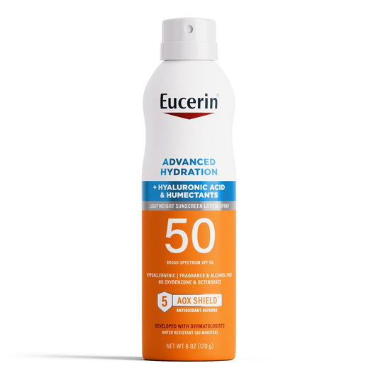 Eucerin Advanced Hydration SPF 50 Sonnenspray – Leichter Sonnenschutz mit Hyaluronsäure, hypoallergen, ohne Duft- und Alkohol, 177 ml