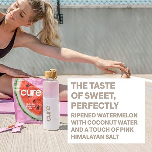 Cure Hydration | Pflanzliches Elektrolyt-Getränkepulver | Ohne Zuckerzusatz | FSA-HSA | Dehydrierungs-Linderungspulver mit Kokoswasser | Nicht-GVO | Vegan | Box mit 8 Portionsbeuteln - Wassermelone