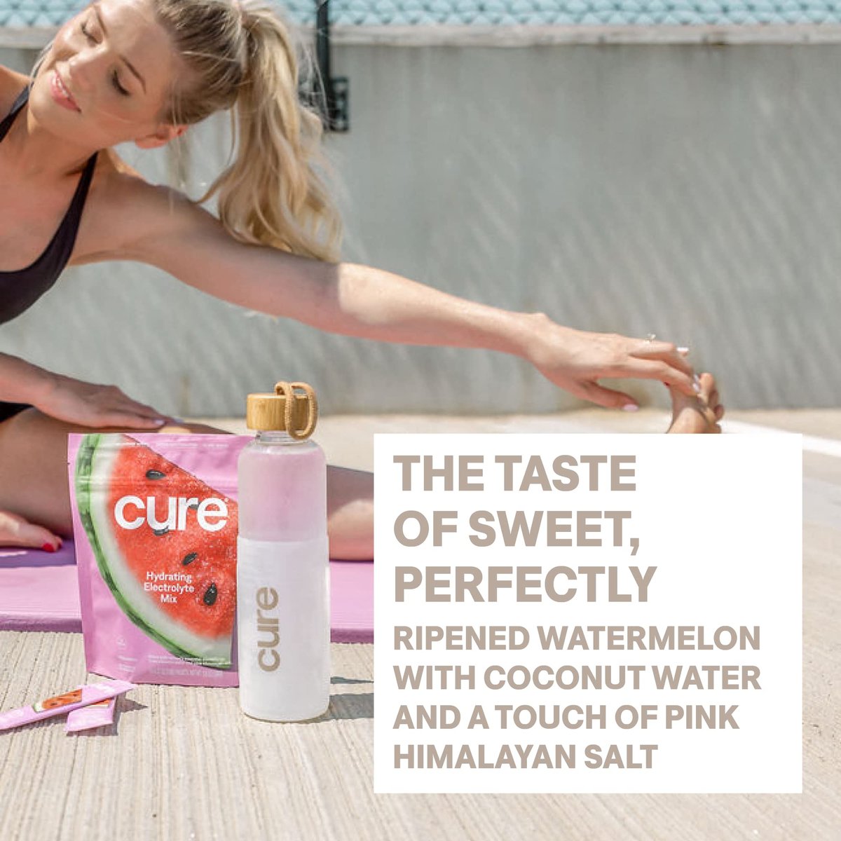 Cure Hydration | Pflanzliches Elektrolyt-Getränkepulver | Ohne Zuckerzusatz | FSA-HSA | Dehydrierungs-Linderungspulver mit Kokoswasser | Nicht-GVO | Vegan | Box mit 8 Portionsbeuteln - Wassermelone