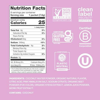 Cure Hydration | Pflanzliches Elektrolyt-Getränkepulver | Ohne Zuckerzusatz | FSA-HSA | Dehydrierungs-Linderungspulver mit Kokoswasser | Nicht-GVO | Vegan | Box mit 8 Portionsbeuteln - Wassermelone