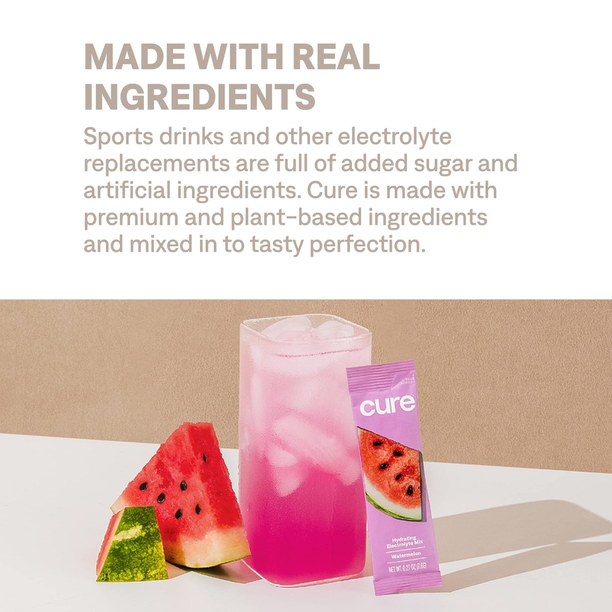 Cure Hydration | Pflanzliches Elektrolyt-Getränkepulver | Ohne Zuckerzusatz | FSA-HSA | Dehydrierungs-Linderungspulver mit Kokoswasser | Nicht-GVO | Vegan | Box mit 8 Portionsbeuteln - Wassermelone