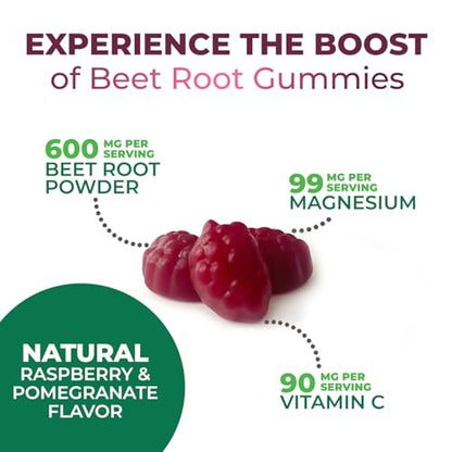 Rote Bete Gummibärchen mit Vitamin C & Magnesium – Superfood zur Unterstützung von Energie, Herzgesundheit und Stickoxid-Produktion – 60 Gummis