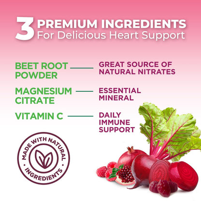 Rote Bete Gummibärchen mit Vitamin C & Magnesium – Superfood zur Unterstützung von Energie, Herzgesundheit und Stickoxid-Produktion – 60 Gummis