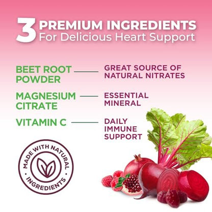 Rote Bete Gummibärchen mit Vitamin C & Magnesium – Superfood zur Unterstützung von Energie, Herzgesundheit und Stickoxid-Produktion – 60 Gummis