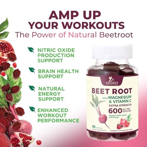 Rote Bete Gummibärchen mit Vitamin C & Magnesium – Superfood zur Unterstützung von Energie, Herzgesundheit und Stickoxid-Produktion – 60 Gummis