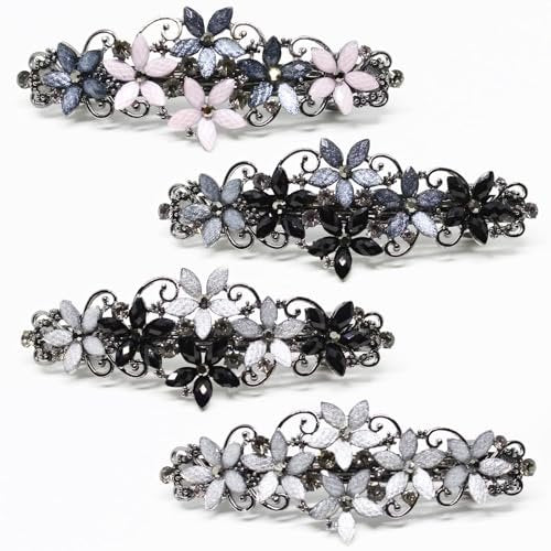 Jakeni Elegante Glitzer-Haarklammern mit Strass-Blumen - Vintage französische Haarspangen, Clips und Accessoires für Frauen (4er-Pack, Farbe C)