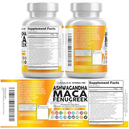 Clean Nutraceuticals Ashwagandha Maca Wurzel Bockshornklee Nahrungsergänzung mit Tongkat Ali Ginseng - Unterstützt Stress, Stimmung und Schilddrüse - Ashwagandha Kapseln Bockshornklee Kapseln - 1 Packung