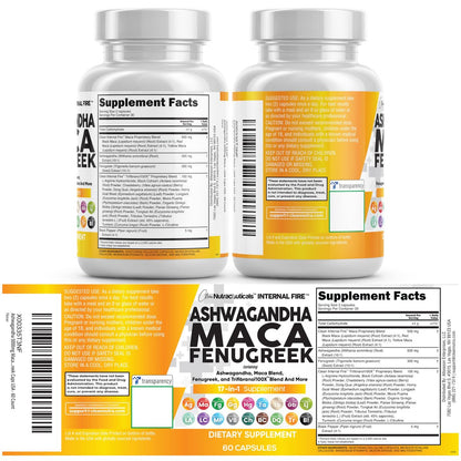Clean Nutraceuticals Ashwagandha Maca Wurzel Bockshornklee Nahrungsergänzung mit Tongkat Ali Ginseng - Unterstützt Stress, Stimmung und Schilddrüse - Ashwagandha Kapseln Bockshornklee Kapseln - 1 Packung
