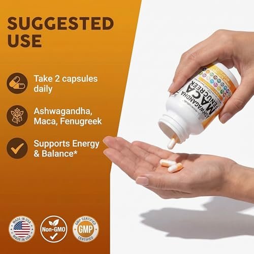 Clean Nutraceuticals Ashwagandha Maca Wurzel Bockshornklee Nahrungsergänzung mit Tongkat Ali Ginseng - Unterstützt Stress, Stimmung und Schilddrüse - Ashwagandha Kapseln Bockshornklee Kapseln - 1 Packung