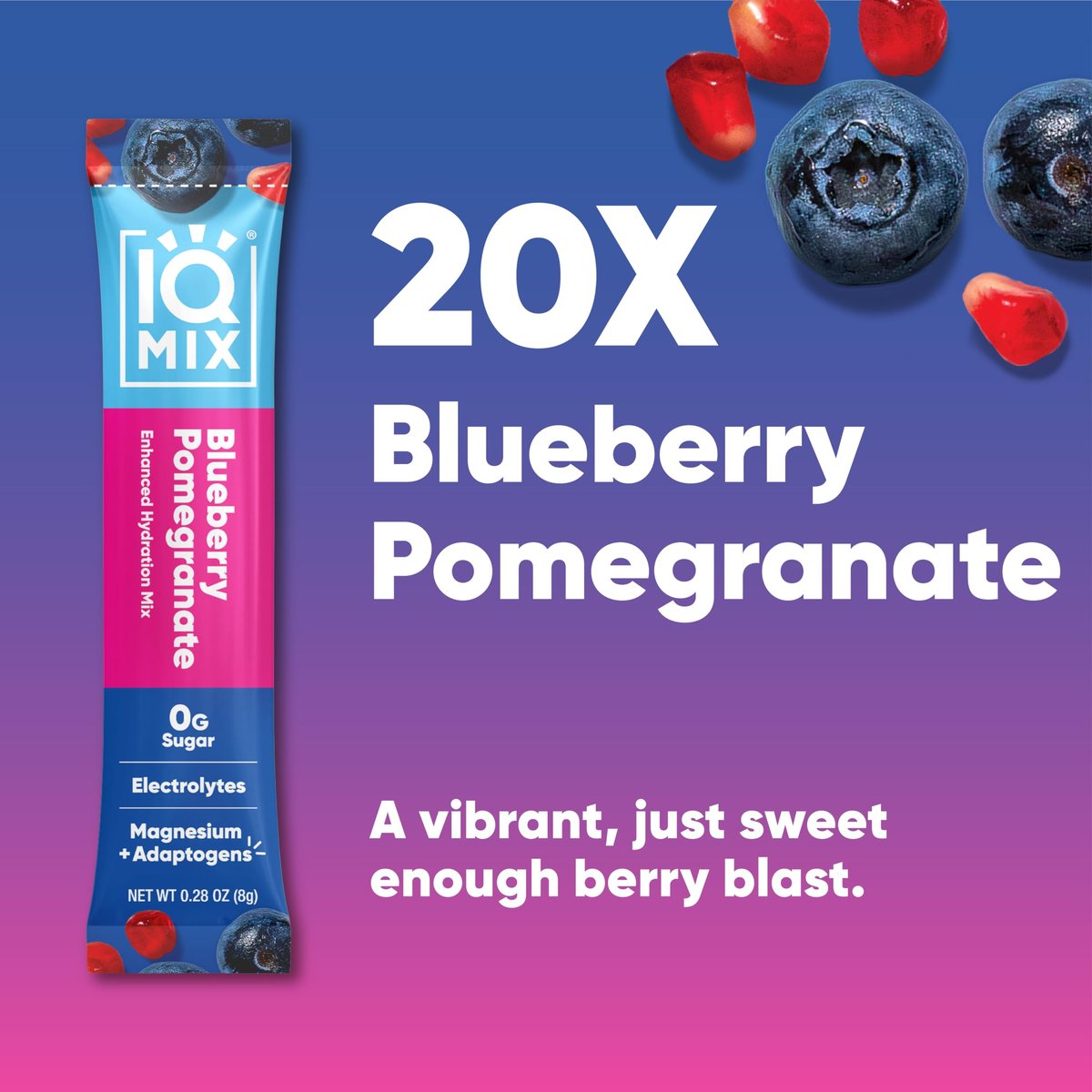 IQMIX Hydration Electrolyte Powder – 4-in-1 Formel für Hydration, geistige Klarheit, Stimmung und Erholung – Zuckerfreies Getränkepulver, Keto, Magnesium-L-Threonat, Löwenmähne – 20 Portionen Blaubeere Granatapfel